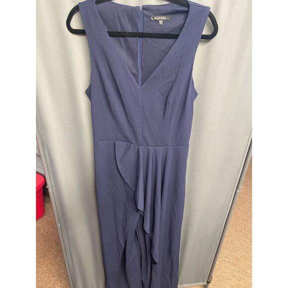 MARINA Ruffled Sleeveless Jumpsuit in Navy size 12 NWOT (b42) - Picture 4 of 8